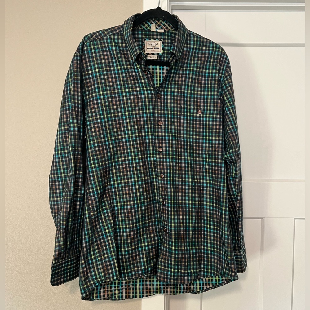 Green and Brown Casual Plaid Button Down Shirt